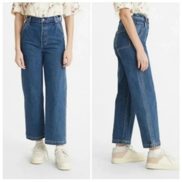 Levi's Ribcage Ankle Utility Straight Leg Jeans Nine Five Carpenter Pants - Picture 10 of 14